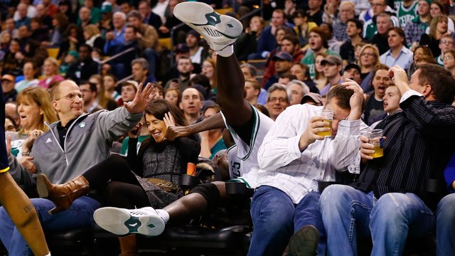 Glen Big Baby Davis Falls out of Bounds, Sits on Woman's Face