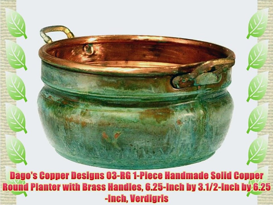 Dago's Copper Designs 03-RG 1-Piece Handmade Solid Copper Round Planter with Brass Handles