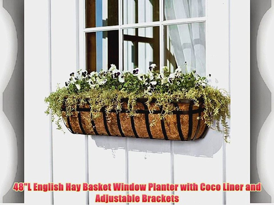 48L English Hay Basket Window Planter with Coco Liner and Adjustable Brackets