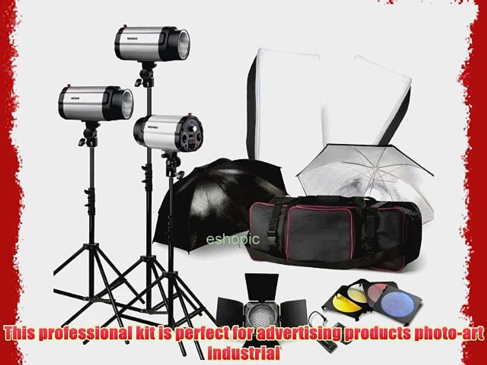 Strobe Studio Flash Light Kit 900W - Photographic Lighting - Strobes Barn Doors Light Stands