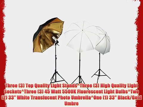 CowboyStudio Photo Studio Soft Reflective Umbrella Continuous Triple Lighting Kits 600 Watt