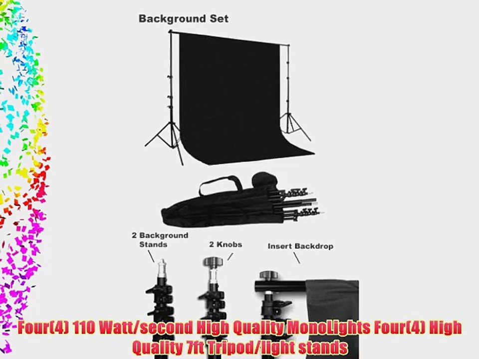 CowboyStudio Photo Studio Four Monolight Strobe Flash Boom Kit - 4 Studio Flash/Strobe 3 Softboxes