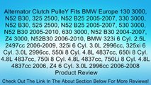 Alternator Clutch PulleY Fits BMW Europe 130 3000, N52 B30, 325 2500, N52 B25 2005-2007, 330 3000, N52 B30, 525 2500, N52 B25 2005-2007, 530 3000, N52 B30 2005-2010, 630 3000, N52 B30 2004-2007, Z4 3000, N52B30 2006-2010, BMW 323i 6 Cyl. 2.5L 2497cc 2006-