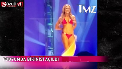 Podyumda bikinisi açıldı