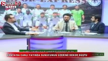 Canlı yayında sunucunun üzerine dekor düştü