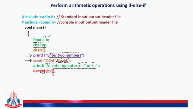 Perform arithmetic operations using if else if