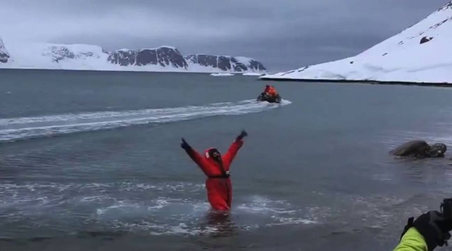 Aurelien Ducroz goes water skiing in Svalbard