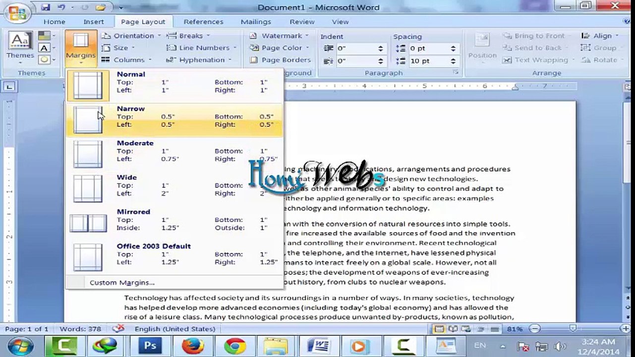 Ms Word (Urdu-Hindi) Lec 4 - Page Layout  - HomiWebs