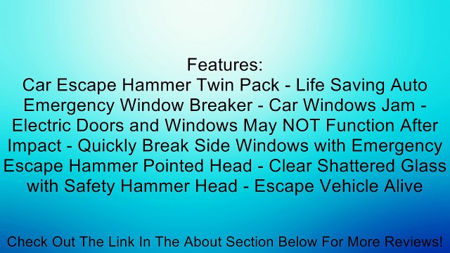 Car Escape Hammer - AutoXiTool Twin Pack Auto Safety Hammer - Life Saving Car Window Breaker - Best Seatbelt Cutter - 100% Money Back Guarantee Review
