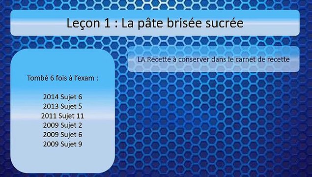 CAP Pâtisserie - Leçon 1 : La pâte brisée sucrée