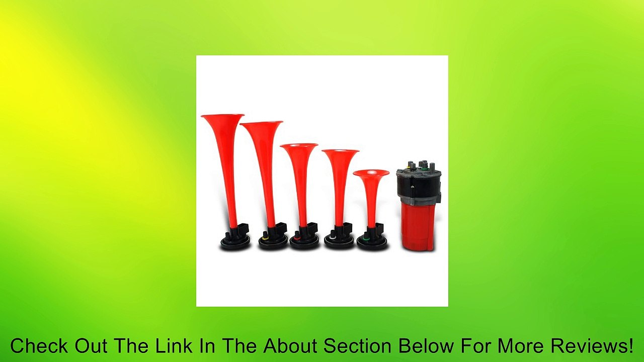 Great "La Cucaracha" Music Air Horn Red 125DB 12V 5 Trumpet w/ Compressor Review