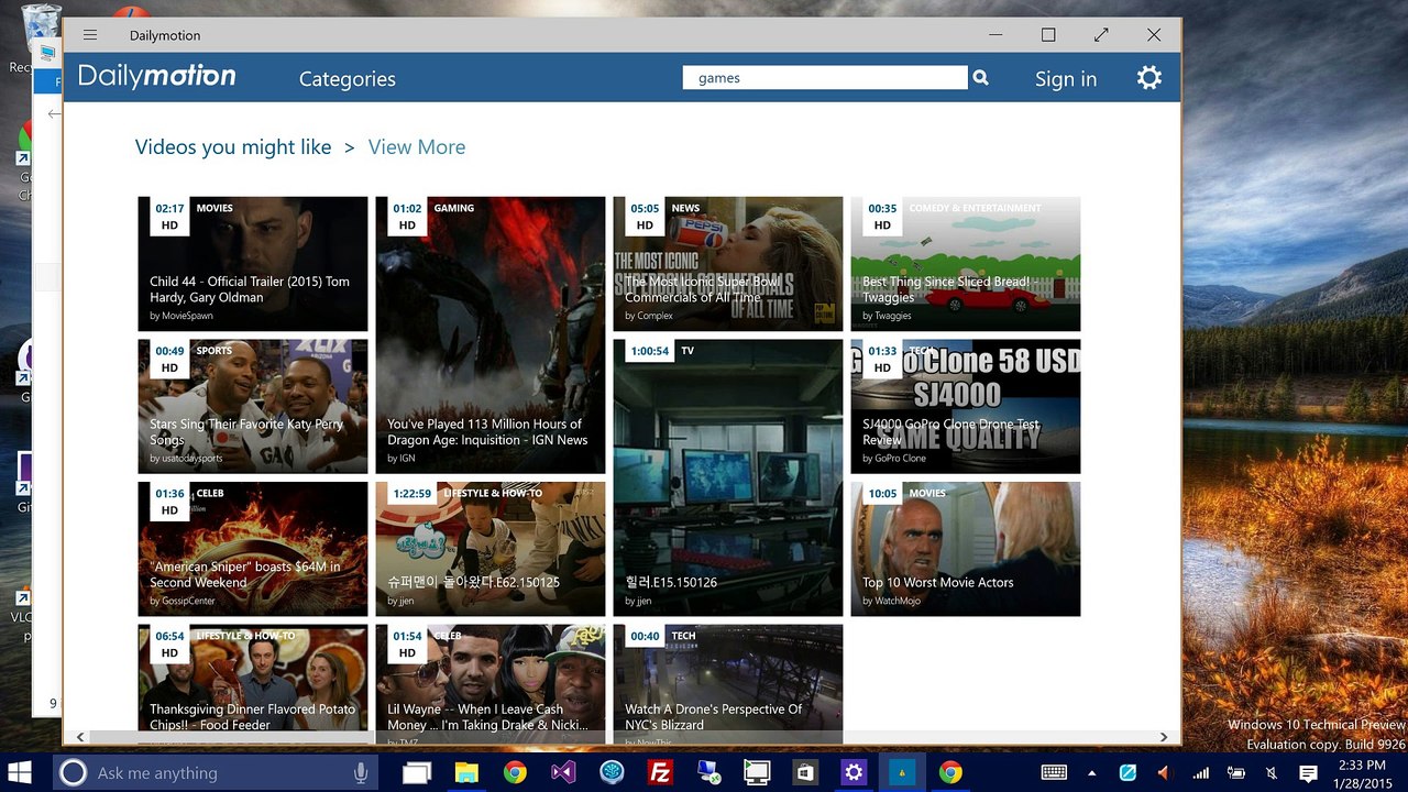 Dailymotion Windows 10: Build 9926
