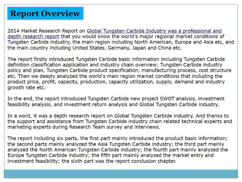 Global Tungsten Carbide Market 2014 Size, Share, Growth, Demand and Forecast