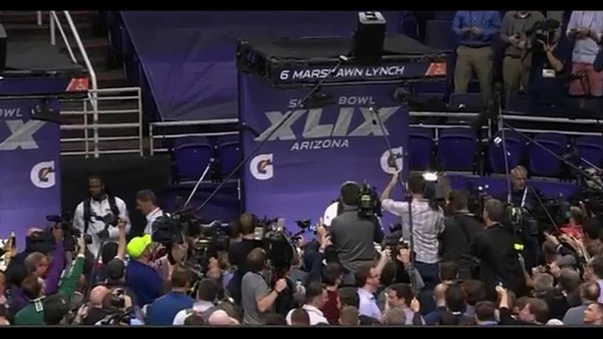 Marshawn Lynch I M Just Here So I Won T Get Fined Super Bowl Media Day 15 Full Interview Video Dailymotion