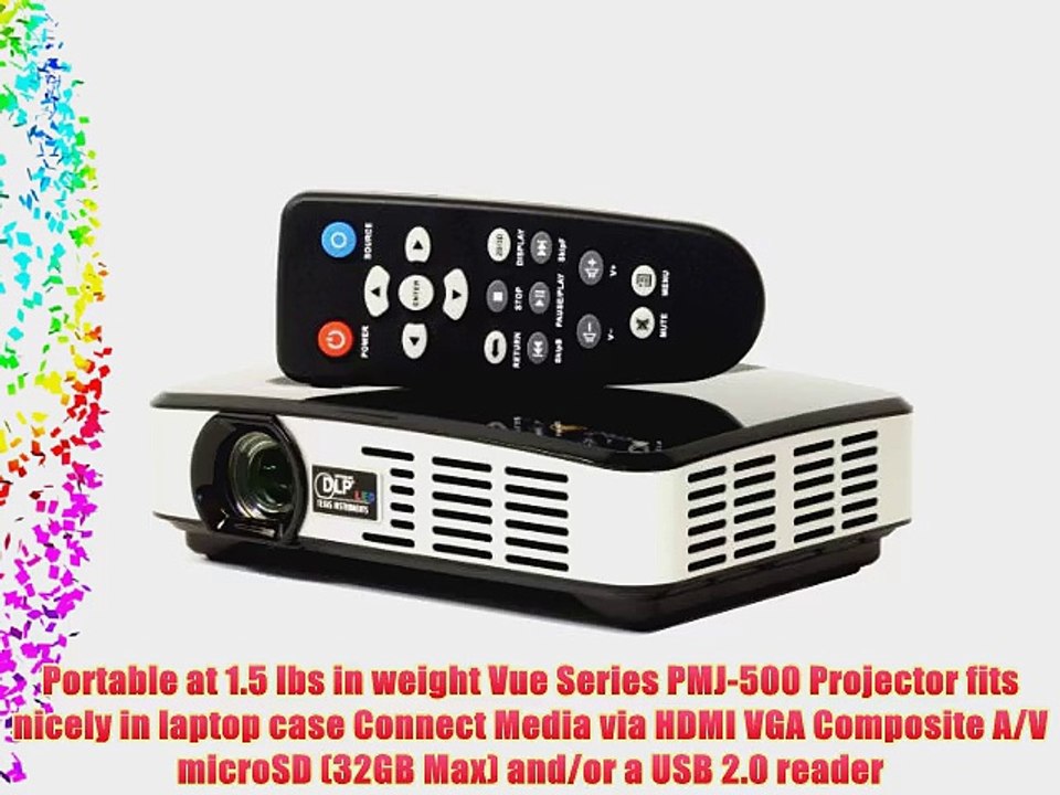IncrediSonic Pico Projector Vue Series PMJ-500 3D DLP 500 Lumens LED HDMI USB VGA microSD Card