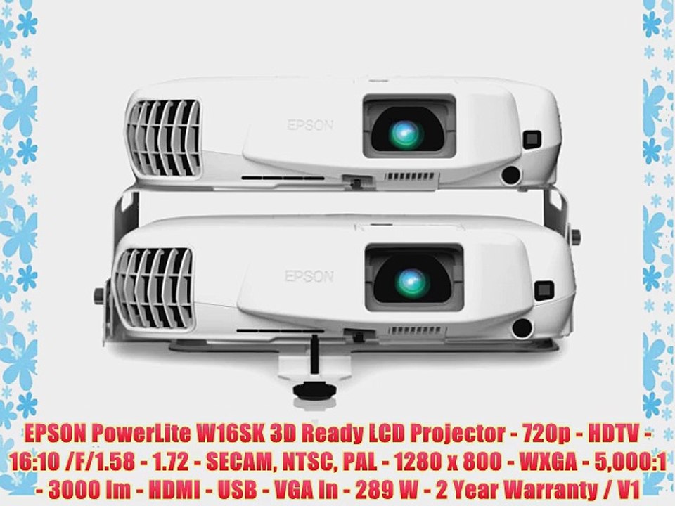 EPSON PowerLite W16SK 3D Ready LCD Projector - 720p - HDTV - 16:10 /F/1.58 - 1.72 - SECAM NTSC