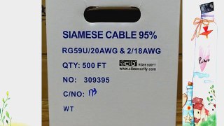 CIB RG59-500FT RG59 Siamese Solid Coaxial Cable   18/2 (18AWG 2C) Power Whit...