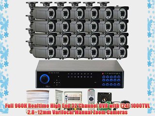 GWSecurity 32CH400WHD 32 Channel DVR   24 x 1000TVL (720P) Vari-Focal Zoom 147 feet IR Outdoor