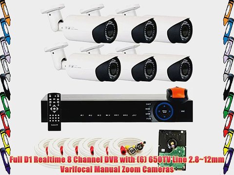 GW Security 8 CH CCTV DVR Surveillance Security Camera System with 6 x 650TVL Varifocal Zoom