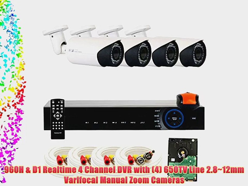 GW Security 4 Channel CCTV DVR Surveillance Security Camera System with 4 x 650TVL Varifocal