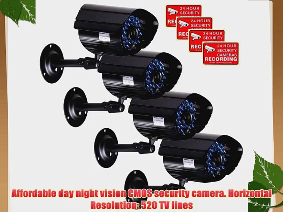VideoSecu 4 x Outdoor IR Infrared Bullet Security Cameras High Resolution 520TVL Day Night
