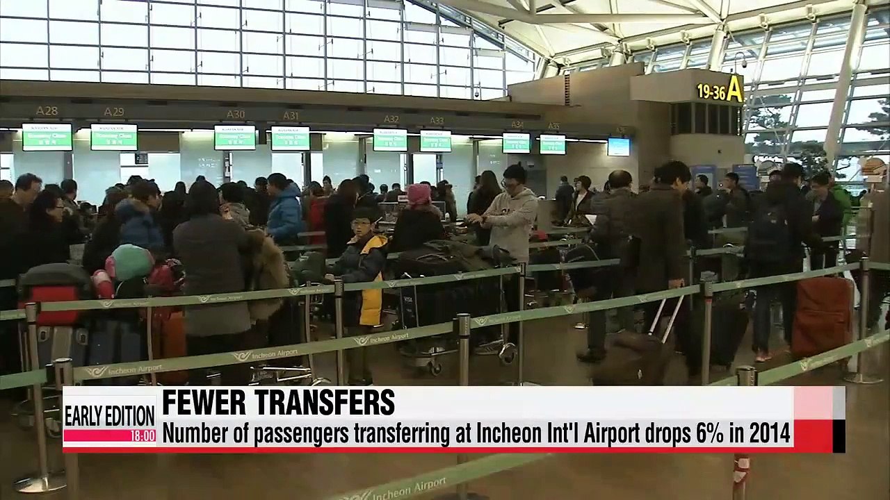 Number of passengers transferring at Incheon Int'l Airport drops 6% in 2014