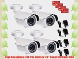 VideoSecu 4 Pack Built-in SONY Effio CCD IR Bullet Security Cameras 700 TVL Outdoor Day Night