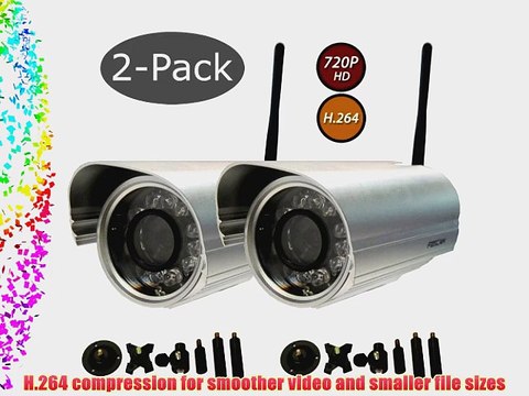 Foscam FI9804W 2-Pack 1.0 Megapixel 1280 x 720P Wireless Outdoor IP Camera with Universal Bracket
