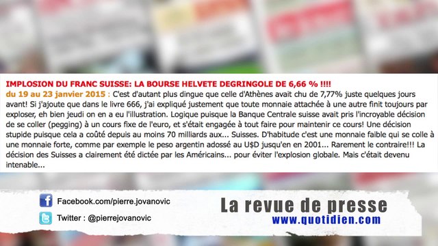P. Jovanovic Revue de presse spéciale BCE Banque Nationale Suisse
