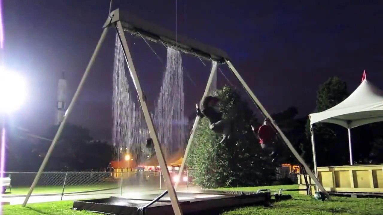 Unique swinging in the park