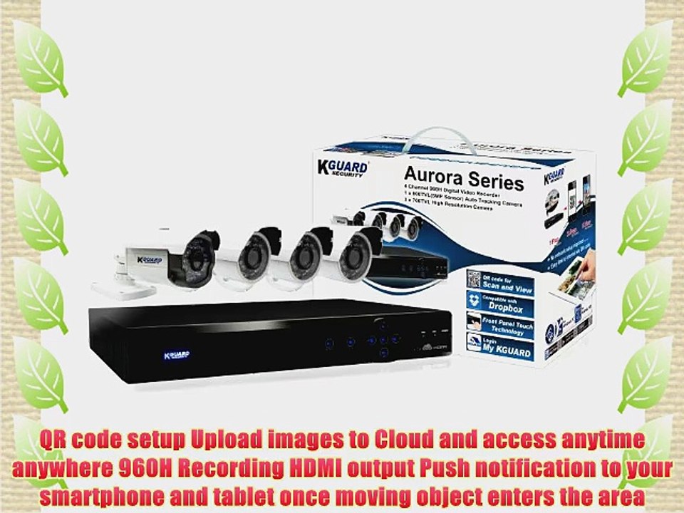 KGUARD SecurityInc. AR421-CKT001-500GB Aurora Series Home Security System 4 Channel QR Cloud