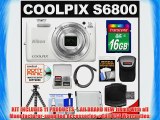 Nikon Coolpix S6800 Wi-Fi Digital Camera (White) with 16GB Card   Case   Battery   Flex Tripod
