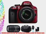 Nikon D3300 DSLR HD Red Camera 18-55mm Lens 55-300mm Lens and Case Bundle - Includes camera