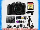 Panasonic Lumix DMC-FZ1000 4K QFHD/HD 16X Long Zoom Digital Camera (Black)   Transcend 64 GB