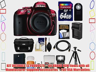 Nikon D5300 Digital SLR Camera Body (Red) with 64GB Card   Case   Flash   Battery