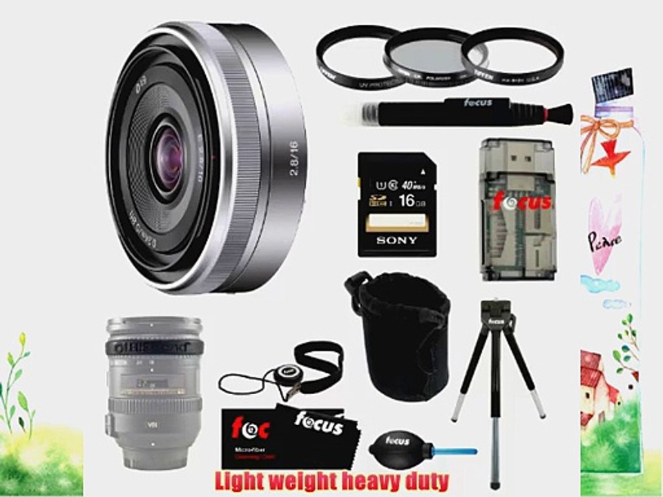 Sony SEL16F28 SEL-16F28 Interchangeable Alpha E-mount 16mm F2.8 Lens (Silver) for NEX Camera