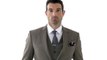 Custom Tailored Mens Khaki Birds-Eye Pattern Suit