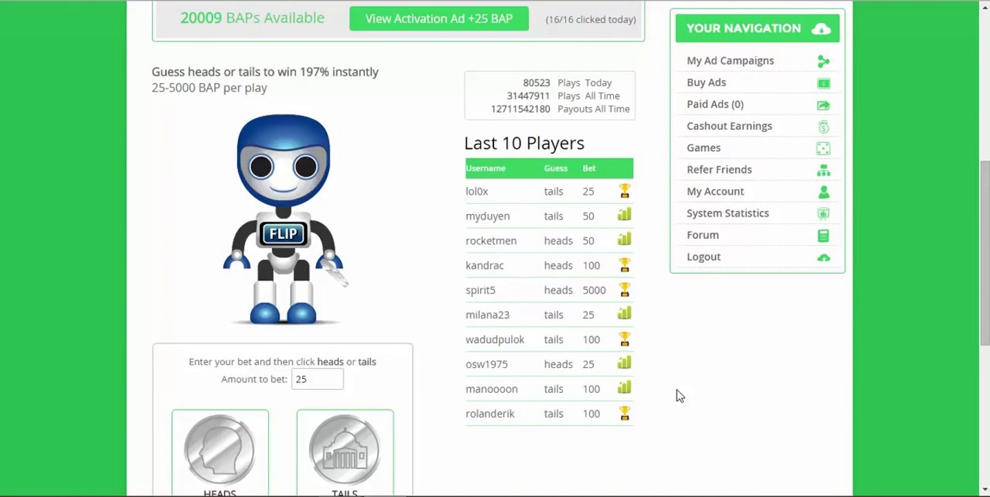 Trick How To Gain Baps With Flip Coin - Paidverts