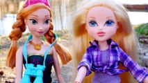 Kids Channel Frozen Elsa and Anna with Moxie Girlz Camping Adventurez Avery Barbie Doll Disney Cloth