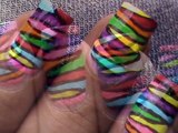 Rainbow Waves - Nail Art Colorful Neon Color Block Blocking Designs short - Long Nails Tutorial