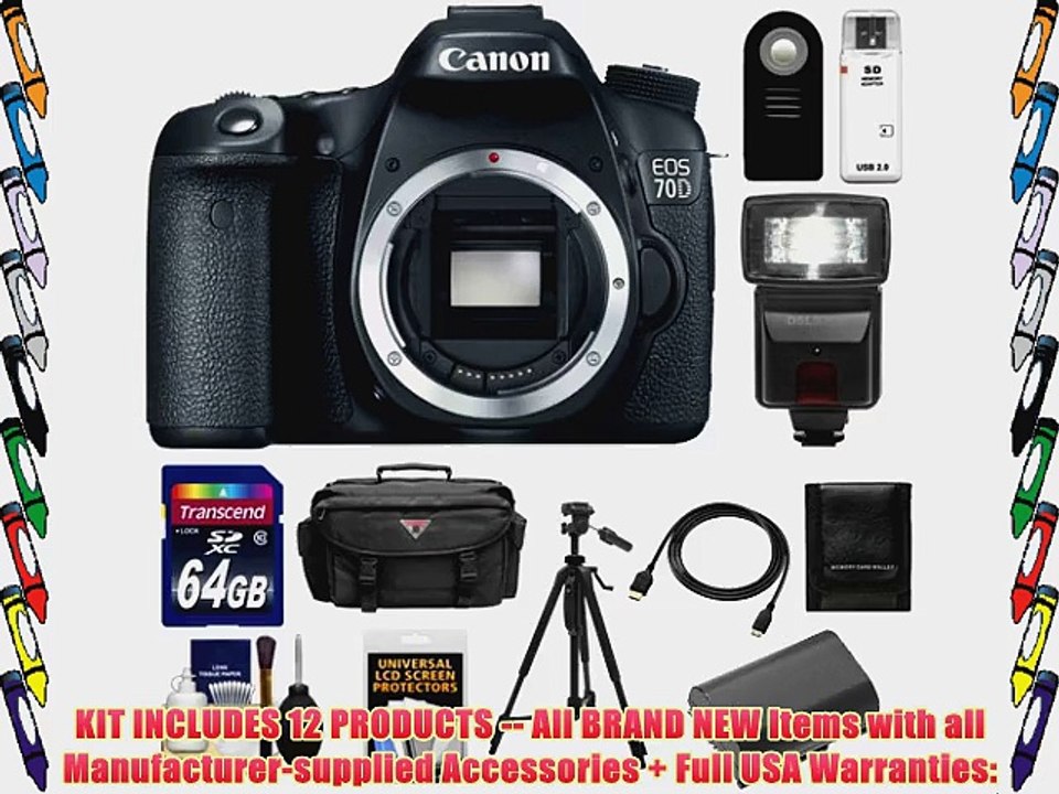 Canon EOS 70D Digital SLR Camera Body with 64GB Card   Battery   Case   Flash   Tripod   HDMI