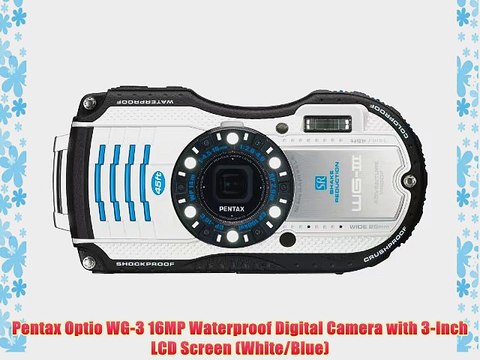 Pentax Optio WG-3 16MP Waterproof Digital Camera with 3-Inch LCD Screen (White/Blue)