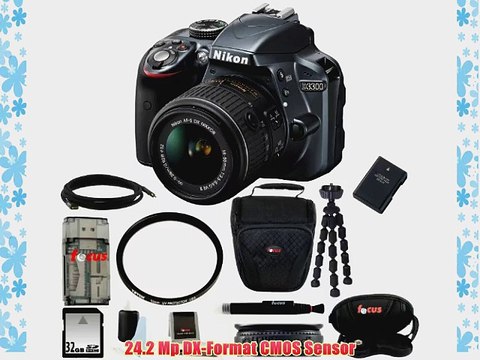 Nikon D3300 DSLR Camera with 18-55mm Lens (Grey) 32GB Memory Card All in One High Speed