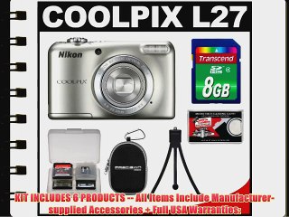 Nikon Coolpix L27 Digital Camera (Silver) with 8GB Card   Case   Flex Tripod Kit