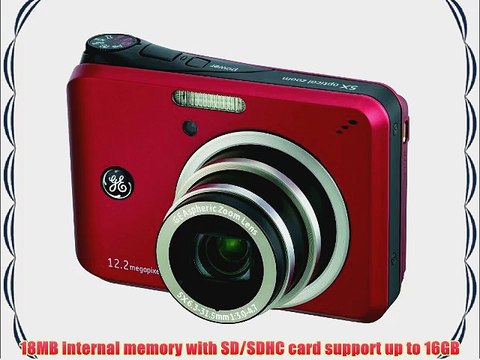 GE A1255 12MP Digital Camera with 5X Optical Zoom and 2.7-Inch LCD with Auto Brightess (Red)