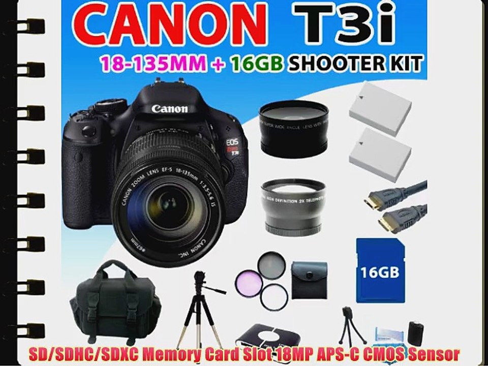 Canon EOS Rebel T3i 600d Digital SLR Camera with Ef-s 18-135mm F/3.5-5.6 Is Lens 2x Extra Lenses