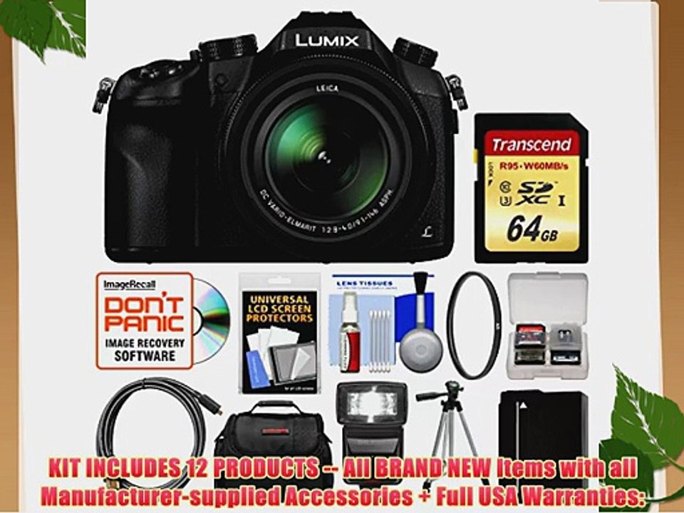Panasonic Lumix DMC-FZ1000 4K QFHD Wi-Fi Digital Camera with 64GB Card   Case   Flash   Battery