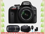 Nikon D3300 DSLR HD Black Camera 18-55mm Lens 55-300mm Lens and Case Bundle - Includes camera