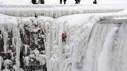 See famed Canadian ice-climber Will Gadd dramatically descend a breathtaking ice formation at Niagara Falls this week
