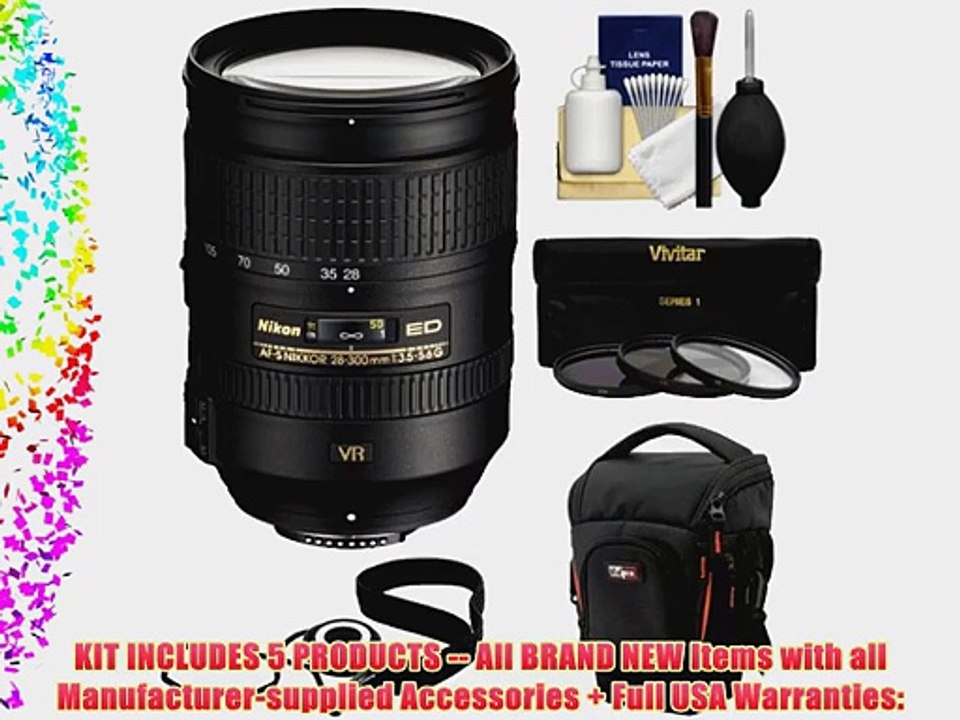 Nikon 28-300mm f/3.5-5.6 G VR AF-S ED Zoom-Nikkor Lens   Holster Case   3 UV/ND8/CPL Filters